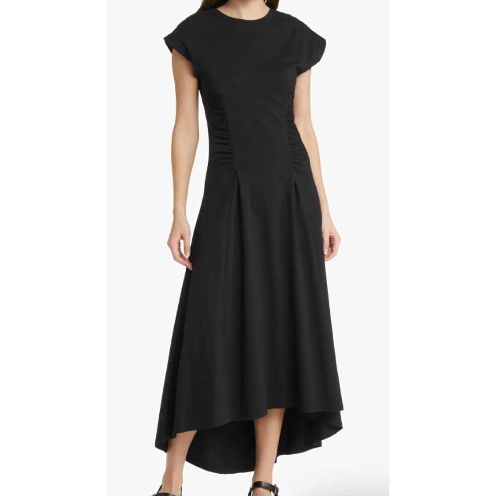 Frame Maxi Dress Black Fitted Small Flare Organic Cotton long dress